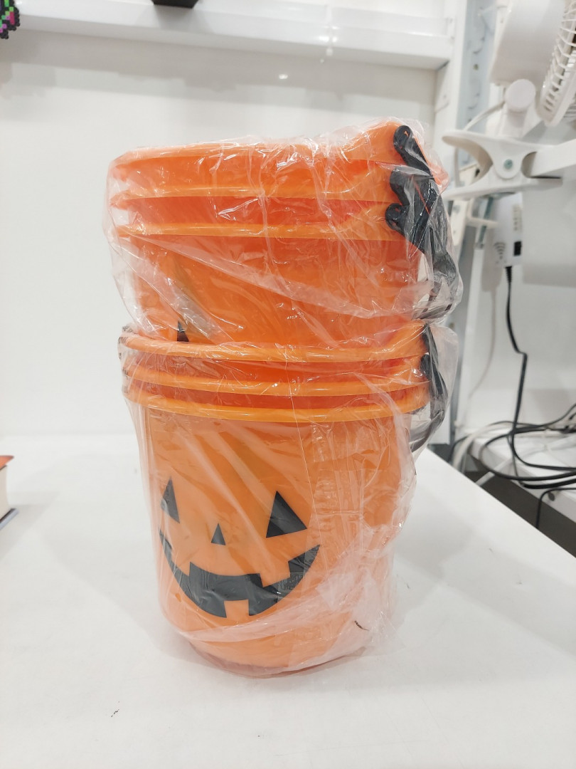 6pk trick-or-treat candy pumpkin buckets - BPA FREE & FOOD SAFE - orange/black image 2