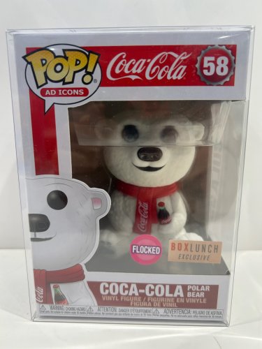 Funko pop! **flocked**box lunch exclusive** Ad icons: coca-cola - coca-cola polar bear vinyl figure (#58) **plastic protector cover** image 2