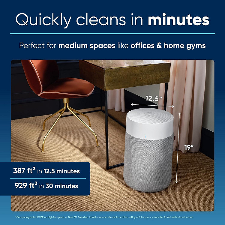 BLUEAIR Blue Pure Smart Air Purifier with HEPASilent Dual Filtration for Medium Rooms, 1,858 sq ft/hr Clean-Air Output, Quiet-Mark Certified Operation (23-50 dB), App & Voice Control, Filters Smoke, Pet Dander, Allergens & Odors - Grey (MODEL: 3332111100) image 2