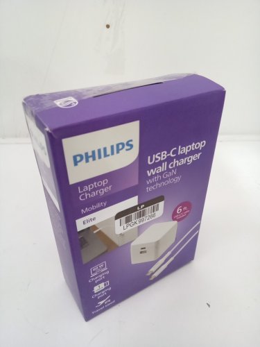 philips mobility elite usb-c laptop wall charger with gan technology - 60w - white (model: dlp3523w/37) image 2