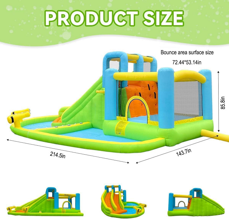 FBSPORT INFLATABLE WATER PARK BOUNCY CASTLE WITH FAN BLOWER x2 WATER GUNS BASKETBALL HOOP AND SLIDE - MULTI-COLOUR (MODEL: 20253) image 3