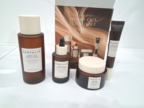 4pc madagascar centella probio-cica ultimate set - various sizes - essence toner / facial serum / enrich cream / bakuchiol eye cream image 3