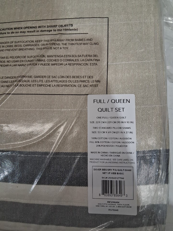 3PC Nautica Cotton Reversible Quilt with pillow covers - Queen - beige/grey image 4