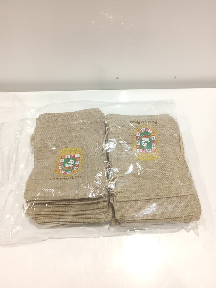 50pk Rattan/burlap sacks with  *Puerto Rico* Coat of Arms Emblem - 5.25" x 7" image 2