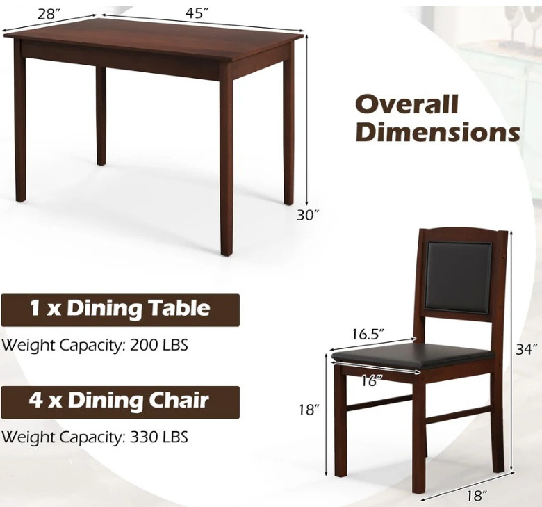 5pc Giantex Dining Table With 4 Chairs - Cherry Brown (model: KC57178ch) image 2