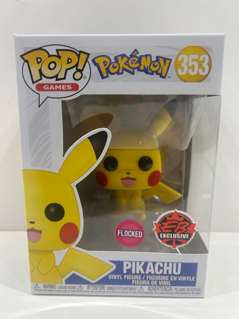 Funko pop! **flocked**eb exclusive** Games: pokemon - pikachu vinyl figure (#353) **plastic protector cover** image 2