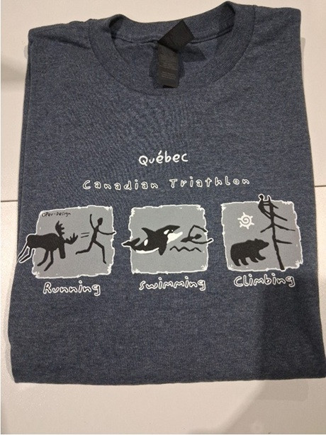 QUEBEC CANADIAN TRIATHLON RUNNING, SWIMMING, CLIMBING GRAPHIC T-SHIRT - LARGE - HEATHER BLUE image 2
