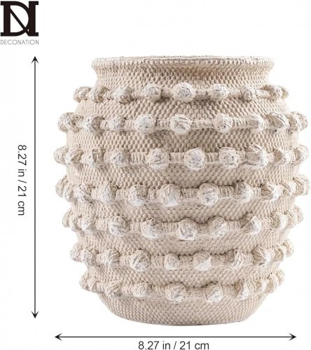 Deconation boho Rustic Farmhouse hand crafted cement Vase - Beige (Model: 4L014NR21) image 2