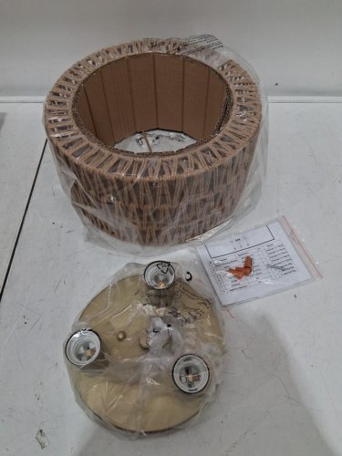 Rattan Woven Boho Ceiling Light Fixture - 3 Bulbs / 12.6" X 7" - Light Brown (Model: 7105-3X-GD) image 3