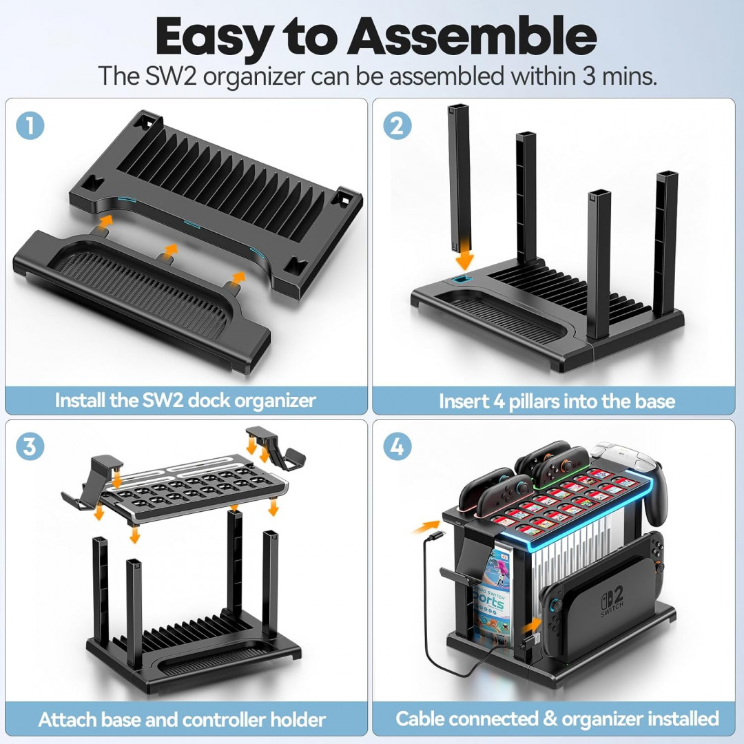 RGB Organizer Station with 4 Controller Charging Dock FOR Switch 2  - BLACK image 2
