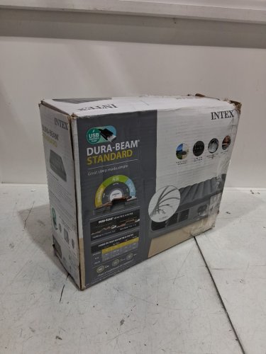 intex dura-beam prestige air mattress with built in usb pump - 12" raised queen - grey (model: 64114CA) image 2