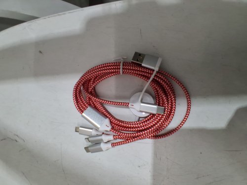 Homailida 4‑in‑2 Multi Fast Charger Cable – 1.8M USB‑A/USB‑C to iPhone/Type‑C/Micro USB & Apple Watch – Nylon Braided- 6ft - red/white (model: Red-01) image 3