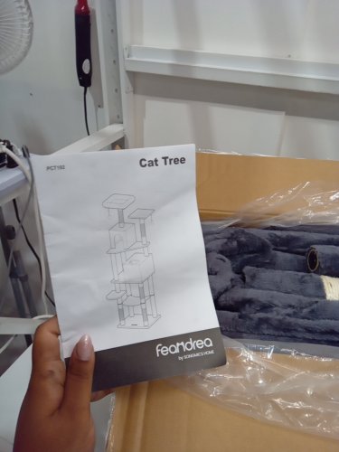 feandrea multi-level cat tree tower - 59.5" x 20.6" x 20.8" - LIGHT grey (model: pct192g01v1) image 4