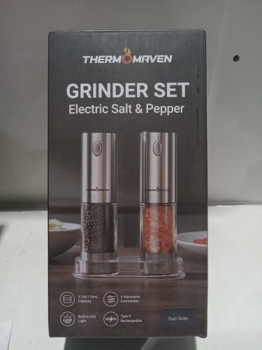 ThermoMaven Electric Salt & Pepper Grinder Set - Rechargeable Automatic Grinder with 6 Adjustable settings - Gun Grey (Model: KYMQ-32A) image 4
