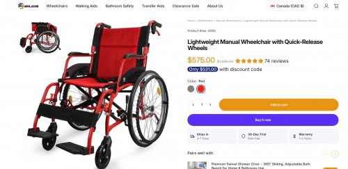 WHLICKS A06S LIGHTWEIGHT MANUAL WHEELCHAIR WITH QUICK-RELEASE WHEELS - 264LBS MAX/CAP - RED (MODEL: W-SPW0773RD) image 2