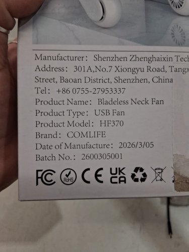 AMACOOL BLADELESS NECK FAN - RECHARGEABLE BATTERY POWERED - 3 SPEEDS - black  - (MODEL: HF370) image 3