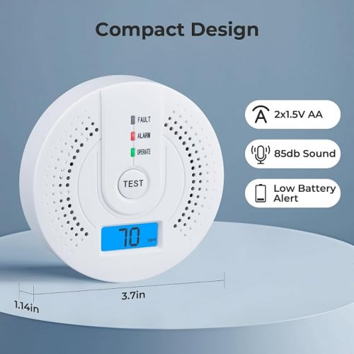 2PK SHYEEH CARBON MONOXIDE DETECTOR with Sensitive Sensor, Digital Display and Sound Warning - WHITE image 3
