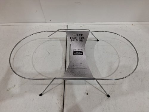 SST DOUBLE DINNER dual PET BOWL STAND - HOLDS TWO 96OZ BOWLS - STAINLESS STEEL image 2