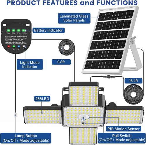2pk cybrasc indoor/outdoor solar motion sensor pendant light with adjustable angle - 6000k - black (model: PL002BB) image 2