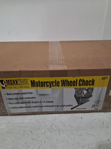 maxxhaul standard motorcycle wheel chock with pivoting cradle - fits bike tires 14" - 21" - black - (model: 80077) image 3