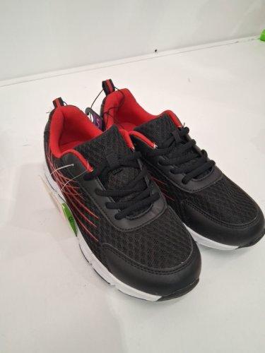 BOY'S ATHLETIC WORKS SNEAKERS - SIZE 5 - BLACK/RED image 2