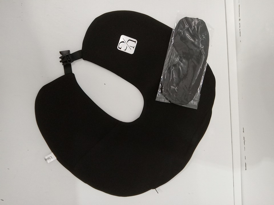 2 (2PC) *custom* "U/G" logo stuffable neck pillow cover & eye mask for extra clothing storage - black image 3