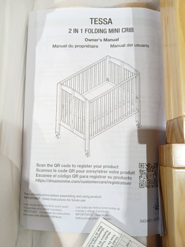 DREAM ON ME TESSA 3-IN-1 FOLDING MINI CRIB WITH WHEELS - 41" X 26" X 40" - NATURAL Brown (MODEL: 683CA) image 7