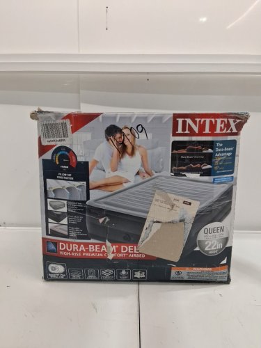 INTEX DURA-BEAM SERIES DELUXE COMFORT PLUSHFIBER-TECH INFLATABLE AIR MATTRESS WITH INTERNAL ELECTRIC PUMP - 22" - QUEEN - GREY (MODEL:AP619D/64417ED) image 6