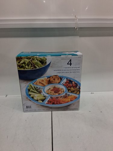 4PC PANDEX MELAMINE SERVING SET plate/bowl with lids- BLUE PATTERN (MODEL:1901790) image 2