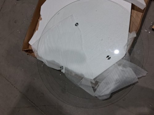 Giantex Round Glass Dining coffee Table with rubber wood frame- 36" - natural (model: kc57176na) image 4