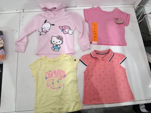 4 assorted girl's clothes - 1 HOODIE, 3 SHIRTS - xxs (2/3) - yellow/pink image 2
