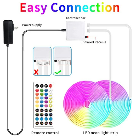 2pk RGB LED neon Rope Lights with remote/app control - 100FT(2 rolls 50ft each) image 3