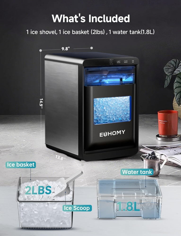 EUHOMY Self-Cleaning Countertop Nugget Ice Maker - 40Lbs/24H - Black (model: IM017-Nbl-caeh) image 2