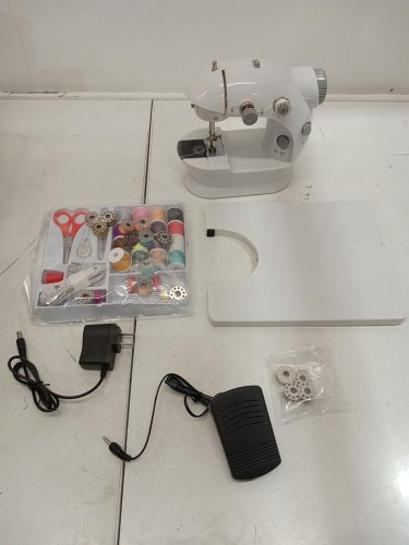 MINI SEWING MACHINE WITH FOOT PEDAL AND ACCESSORIES - WHITE/GREY image 3