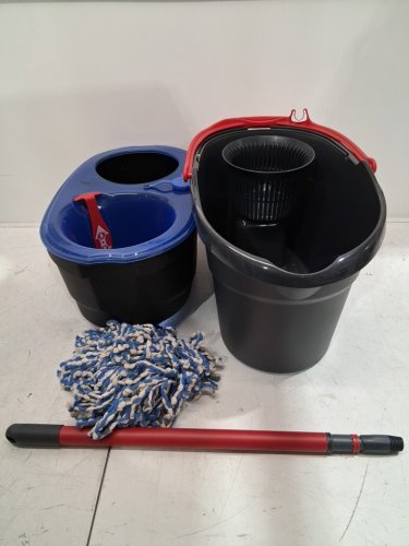 vileda easywring rinseclean spin mop & bucket system with reusable microfiber mophead & extendable handle - blue image 3