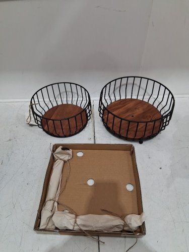 over & back 2-tier wire metal fruit basket - black/acacia wood (model : 1986459) image 3