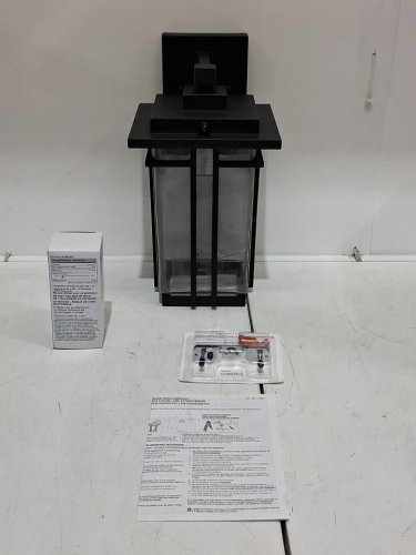 good earth lighting outdoor Wall Light with Clear Smoked Glass and LED Bulb - 8W, 800LM, 2700K, 14" x 8.8" x 7.7" - black (model: 1778867) image 3