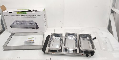 NutriChef 3 Pot Section Buffet Server Food Warmer Stainless Steel Tray - 3.5QT - Stainless Steel Grey - (Model: PKBFWM33.0) image 3