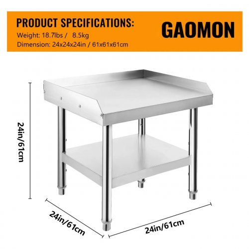 GARVEE Stainless Steel Grill Stand Table with Adjustable Undershelf - 24"L x 24"W x 24"H - STAINLESS STEEL (MODEL: PHO_13707JCF) image 2