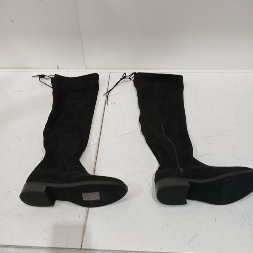 womens knee high flat bottom boots - 8- black image 2