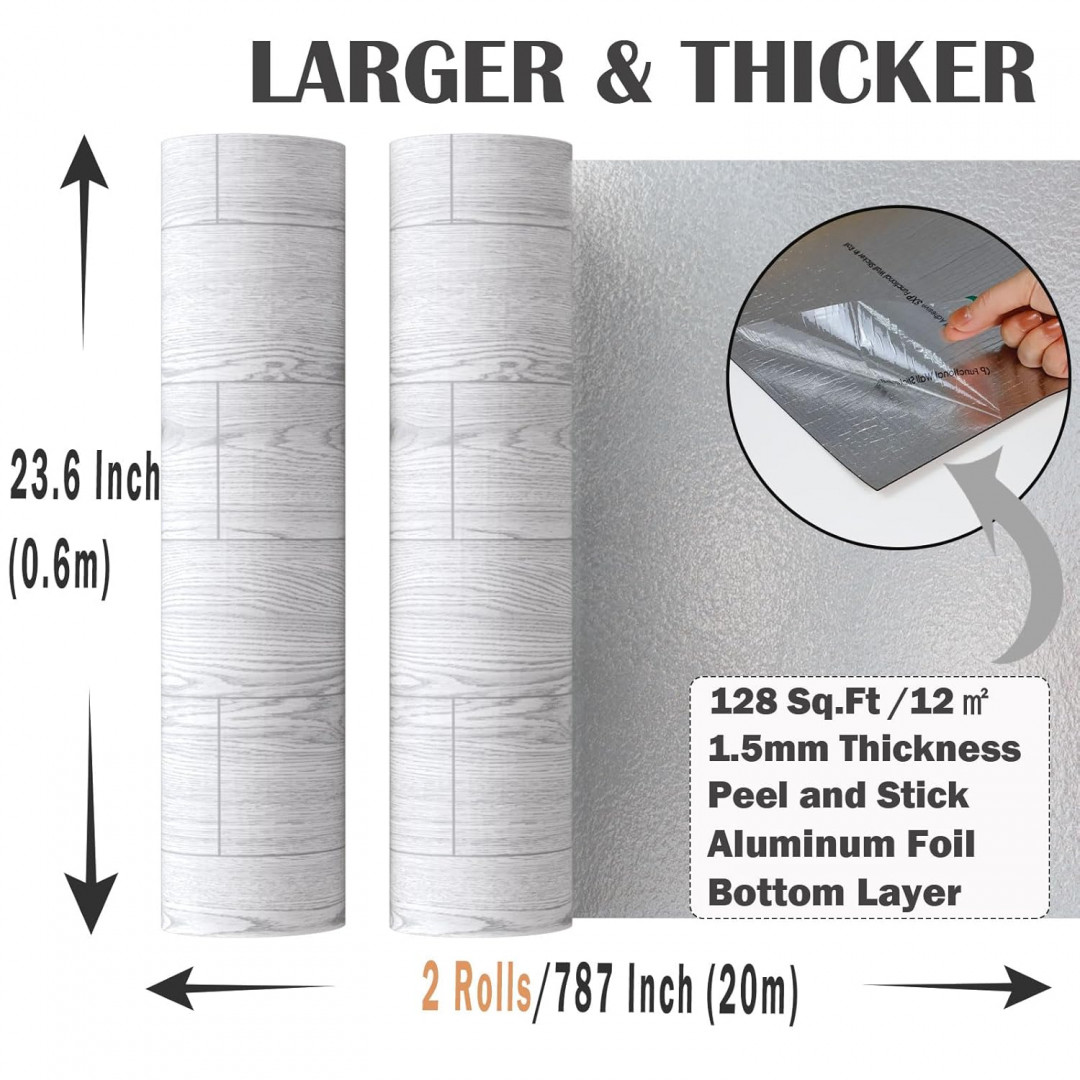 Oxdigi Peel and Stick Vinyl Flooring ROLLS - 23.6'' X 65FT / 128 SQ. FT - White washed image 2