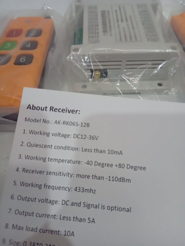 DC  RF Wireless Remote Control Switch Radio Receiver Module - 12v-36V - yellow/black (model: ak-rk06s-12b) image 4