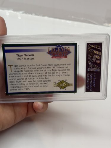 GRADED 9.0 MINT 2001 LEGENDS SPORTS VOL 13 NUM 1 #NNO TIGER WOODS 1997 MASTERS CARD image 2