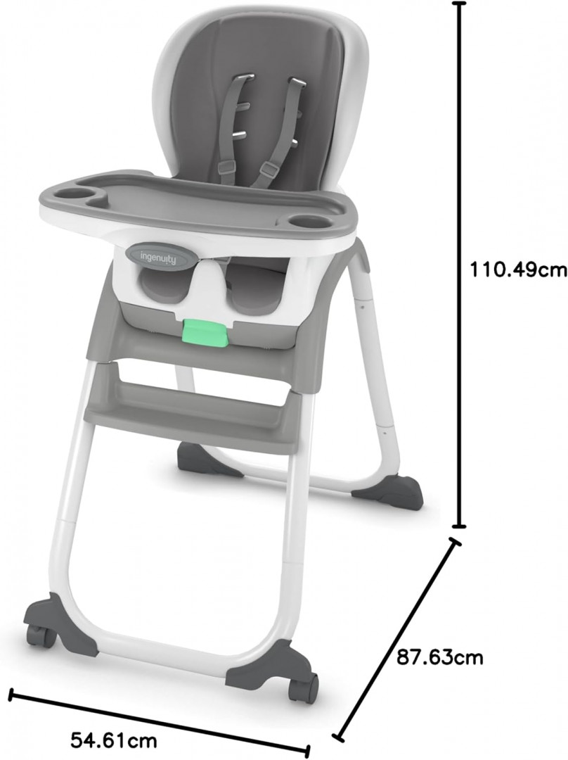 ingenuity SmartClean 6-in-1 Full Course High Chair with 5 point harness & 2 dishwasher safe trays - 50lb Capacity - Slate Grey/White (model: 16690/6581) image 2