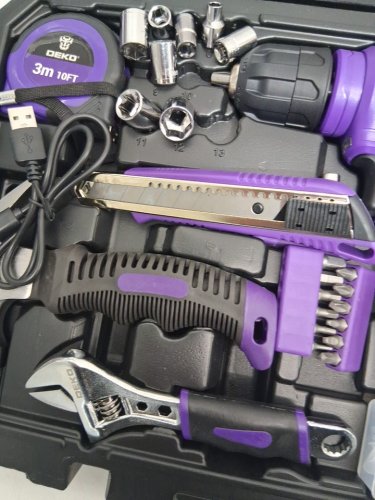 126PC DEKOPRO POWER TOOL COMBO KIT WITH 8 V USB-C RECHARGEABLE CORDLESS DRILL - 3/8FT' KEYLESS CHUCK - PURPLE image 6
