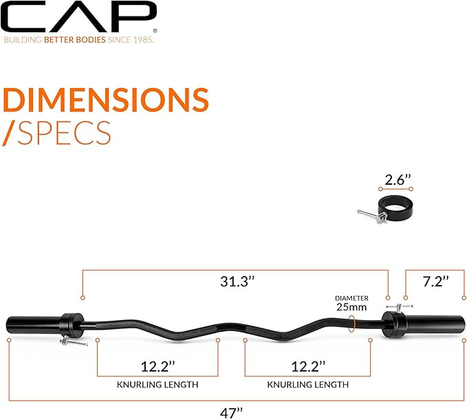 CAP Barbell Olympic EZ Curl Bar - 47" - black (model: OBIS-47B) image 2