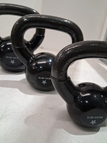 3pc Yes4all vinyl coated kettlebell weight set - 5lbs, 10lbs, 15lbs - black (Model: MX6D) image 4