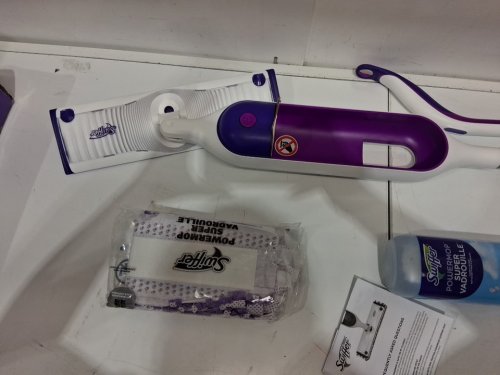 SWIFFER POWERMOP MULTI-SURFACE MOP KIT WITH 2 MOPPING PAD REFILLS, 1 FLOOR CLEANING SOLUTION WITH FRESH SCENT AND 2 BATTERIES - PURPLE AND WHITE image 4