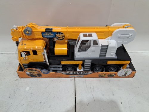 Driven by Battat jumbo crane truck toy with movable crane arm, sounds, lights, crane bucket attachment & miniature construction worker - 27" - yellow/black/white (model: WH1362z) image 3
