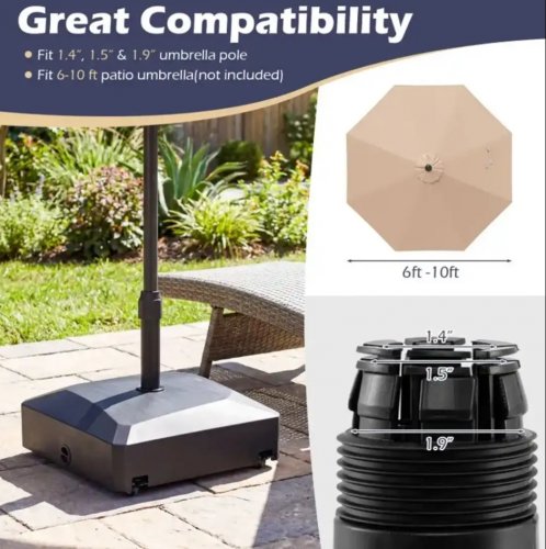 Costway mobile fillable umbrella base with wheels - 176lbs max, 22" x 22" - black - (model: np13063dk) image 2